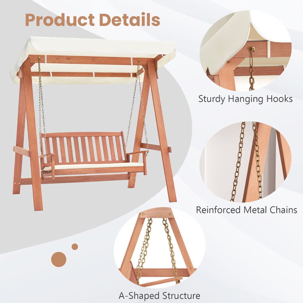 Aimee Lii Outdoor 2-Seat Swing Bench with A Frame and Sturdy Metal Hanging Chains, Front Porch Swing