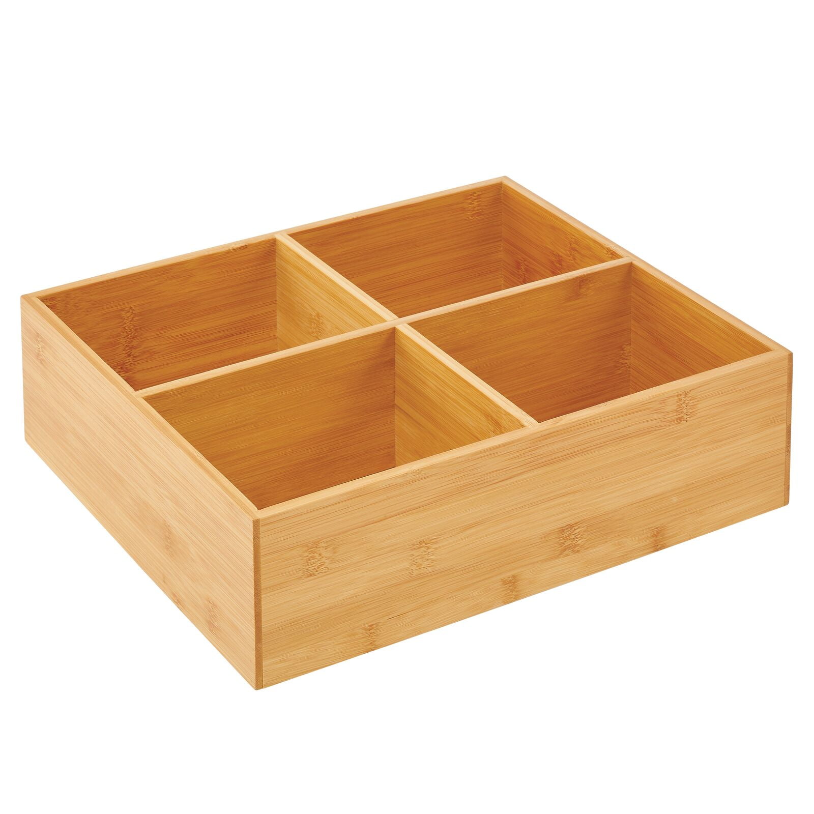 mDesign Bamboo Kitchen Pantry Organizer Bin Box, 4 Sections Wooden Stackable Basket Crates for