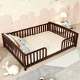 thumbnail image 6 of Bellemave Full Size Montessori with Central Entrance and Full Surrounding Guardrails, Wood Floor Bed Frame for Toddler, Low Profile Platform for Kids Bedroom(Espresso), 6 of 8
