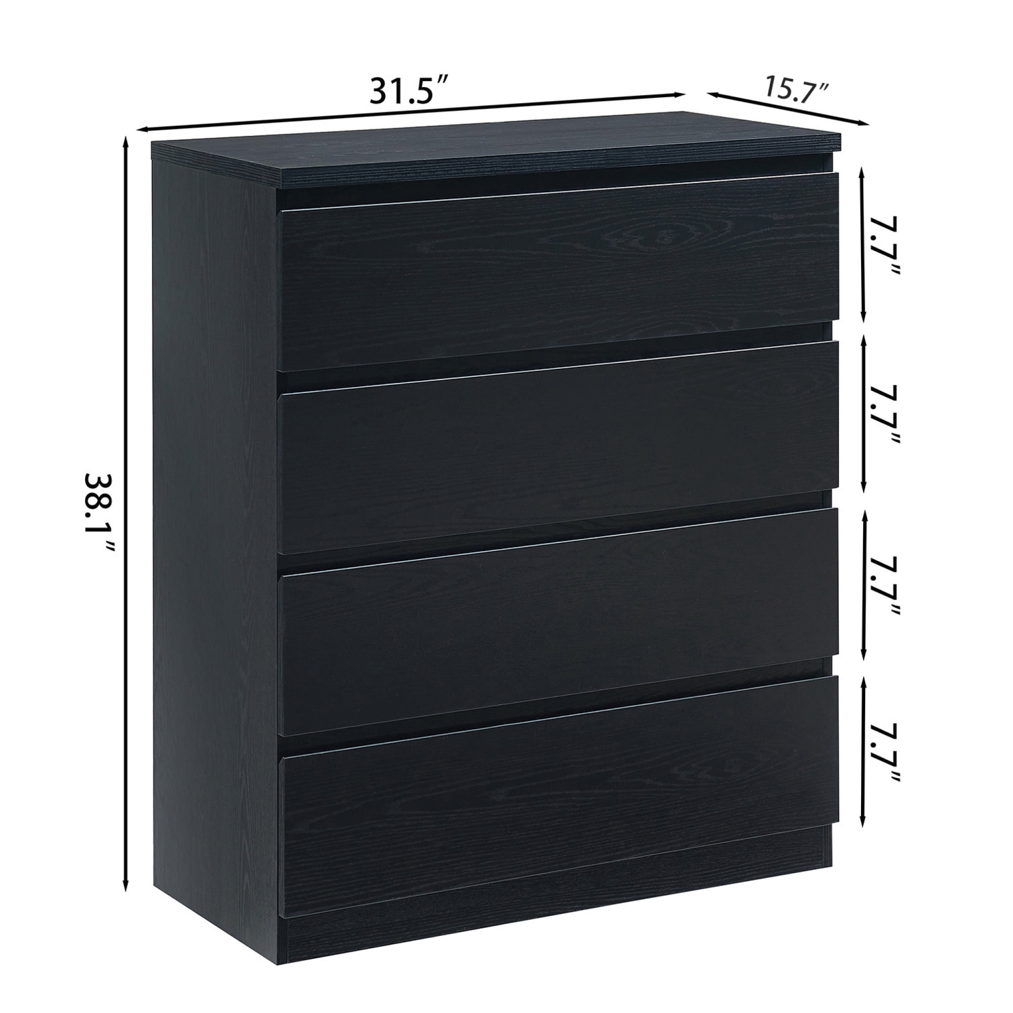 Leumius 4 Drawer Dresser, 31.5In Modern Storage Dresser with Handle-Free Design, Closet Chests Organizer for Bedroom Living Room Black