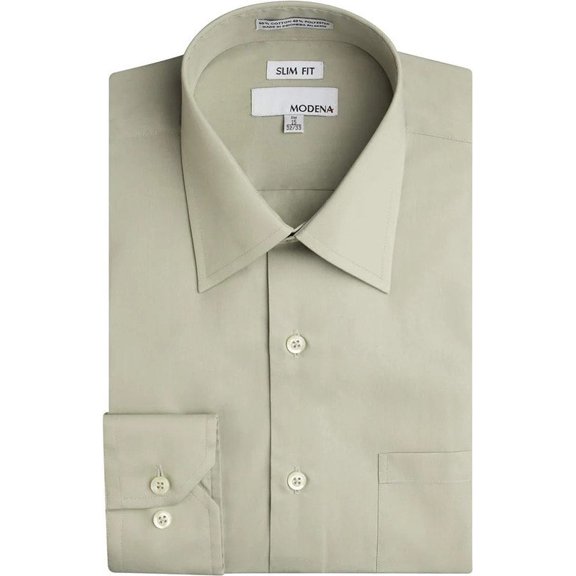 Modena Mens Slim Fit Long Sleeve Solid Dress Shirt Colors