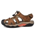 thumbnail image 3 of Men's Closed Toe Hiking Sandals Leather Beach Outdoor Sandals Mens Fisherman Shoes Casual Comfort Waterproof Brown 10.5#, 3 of 8