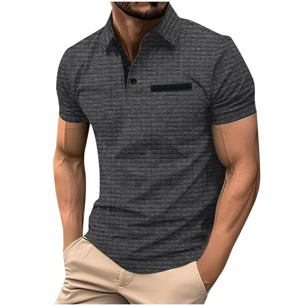 pstuiky camisetas de manga corta para hombre, Camisa de manga corta con solapa y botones para hombre, color liso, abierta y cerrada camisas casuales para hombre xxl