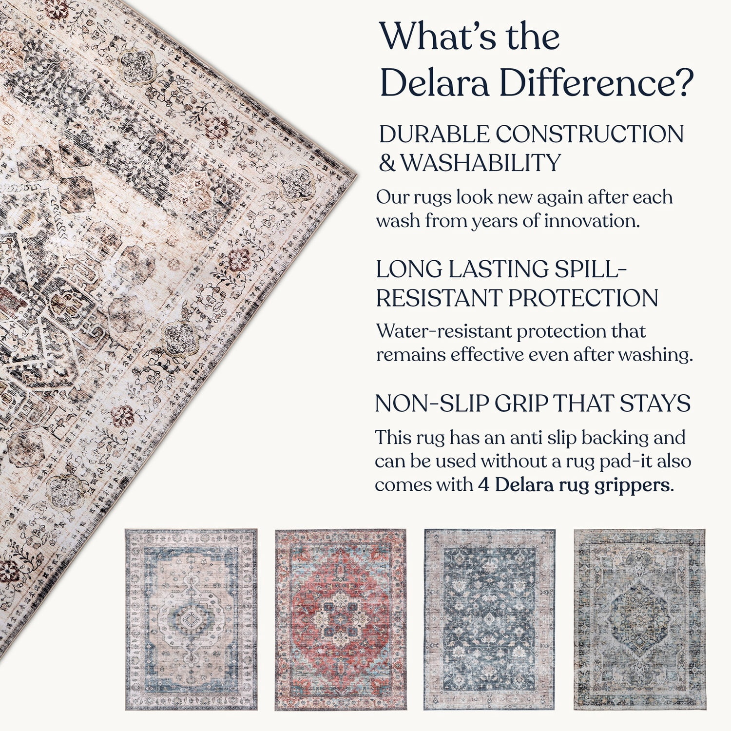 Delara 8'x10' Machine Washable Area Rug, Soft & Durable, Non-Slip, Stain Resistant, Meadow, for Bedroom, Living & Dining Room
