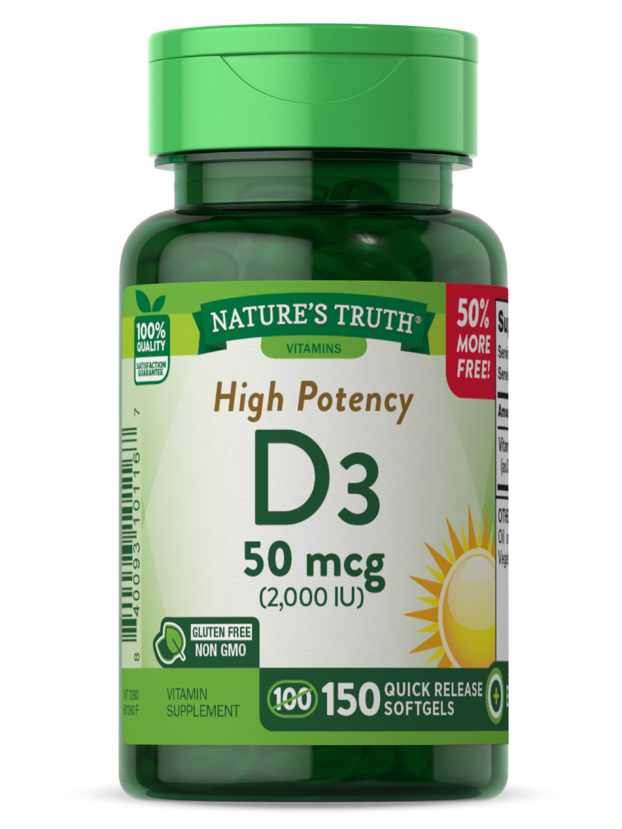 Nature’s Truth Vitamin D3 2000 IU | 150 Softgels | High Potency | Non ...