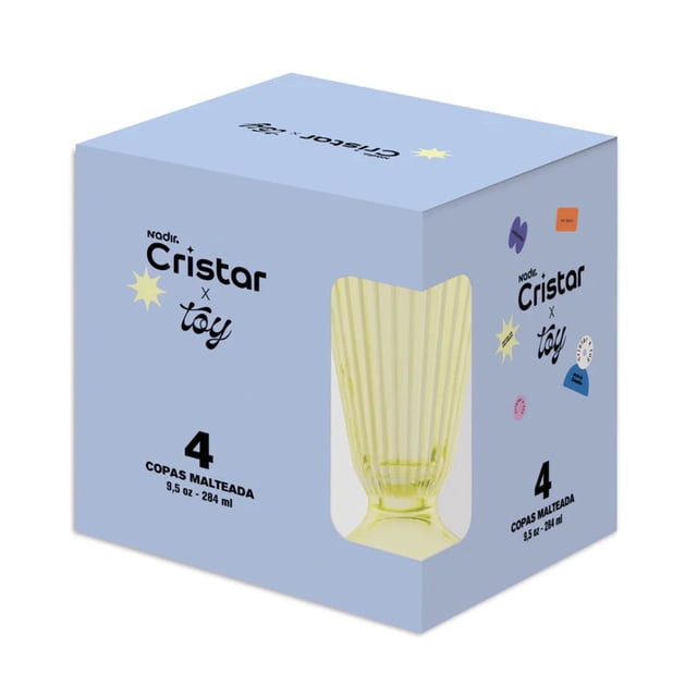 Toy Juego De 4 Copas De Vidrio Amarillo Para Malteada 285 Ml