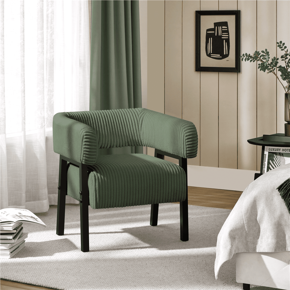 Renwick Corduroy Barrel Accent Chairs with Solid Wood Legs, Set of 2, Dark Green