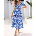 thumbnail image 4 of Vestido casual BTFBM para mujer con cuello cuadrado y estampado floral fruncido, 4 of 9