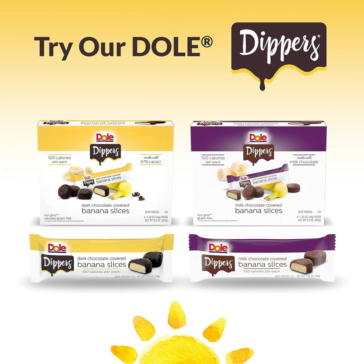 (6 Pack) Dole Dark Chocolate Frozen Banana Dippers, 1.55 oz
