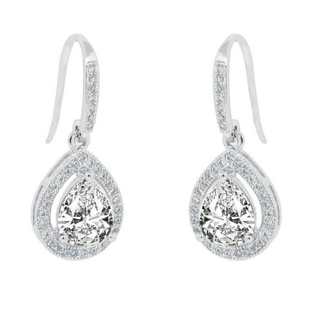 Cate & Chloe Isabel 18k White Gold Teardrop CZ Earrings, Drop Dangle-Earrings, Best Silver Earrings for Women, Girls, Ladies, Halo Drop Earrings with CZ Crystals - msrp
