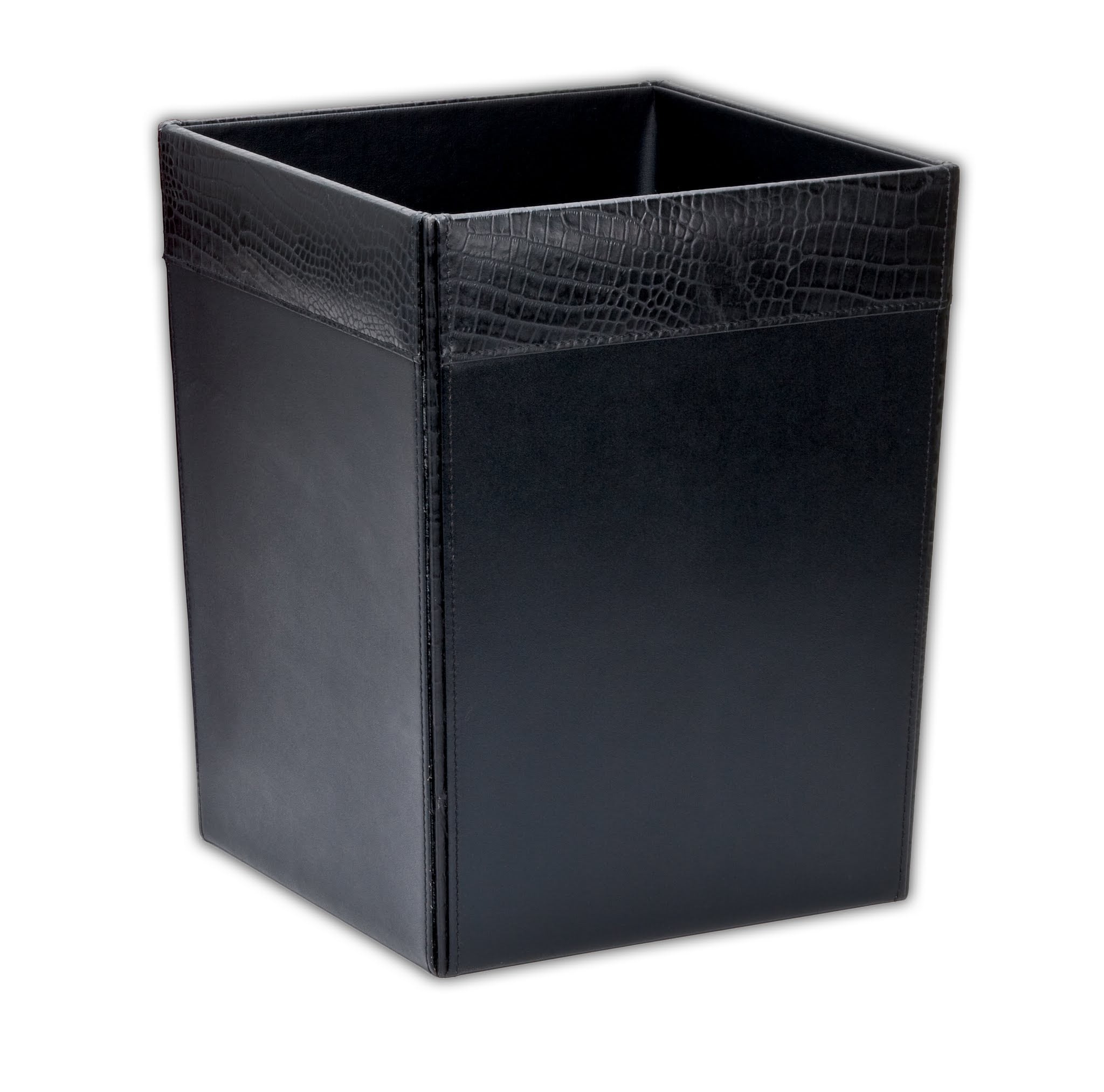 Black Crocodile Embossed Leather Waste Basket