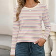 thumbnail image 3 of Aobny Funny Shirts for Women Striped Loose Fit Tops Pink Pullover Long Sleeve Crew Neck Y2k Shirt,XL, 3 of 7