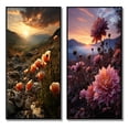 thumbnail image 2 of Designart "Sunset Dreams in Wildflower Fields" Wildflowers Framed Wall Art Set Of 2 - Coral Floral Frame Gallery Set For Office Decor, 2 of 7