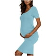 thumbnail image 6 of Pitauce Maternity Short Sleeve Bodycon Dress Pregnancy Crew Neck Side Ruched Dress Summer Casual Dresses for Daily Baby Shower, 6 of 7