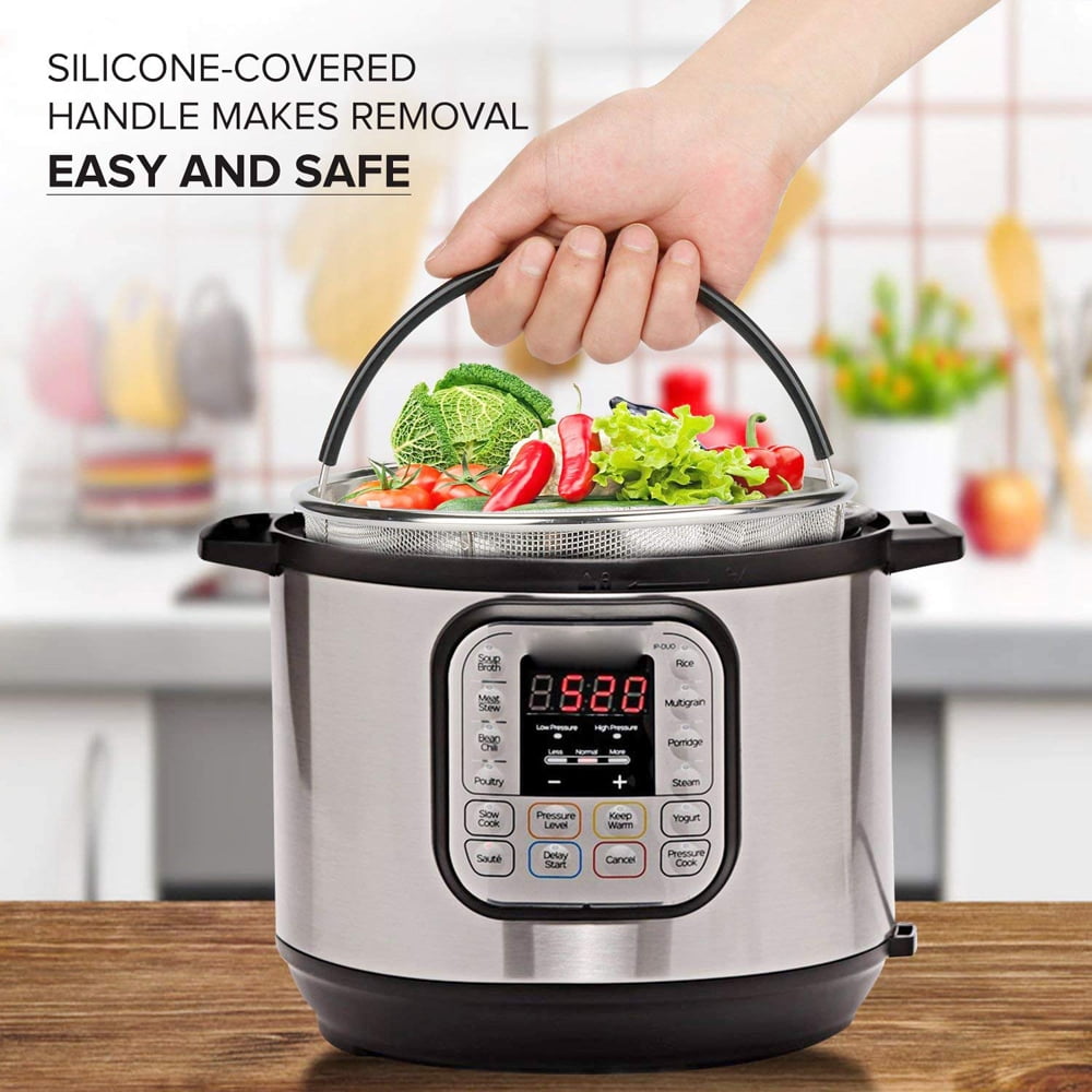 Labymos Kitchen Parts Stainless Steel Silica Gel Handle Vegetable Fruit Instant Pot Accessories Steamers Basket