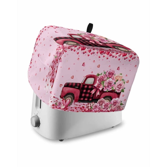 Valentine's Day Toaster Cover 2 Slice, Small Kitchen Appliance Covers, Romantic Love Roses Truck Ombre Pink Toaster Oven Cover with Loop, Bread Machine Cover Polyester Dust Cover Protection