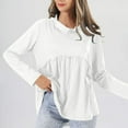 thumbnail image 5 of WFJCJPAF 2025 New Product Tops for Women Plus Size Linen,Fashion Women's Long Sleeves High Neck Top Blouse - White XL, 5 of 7