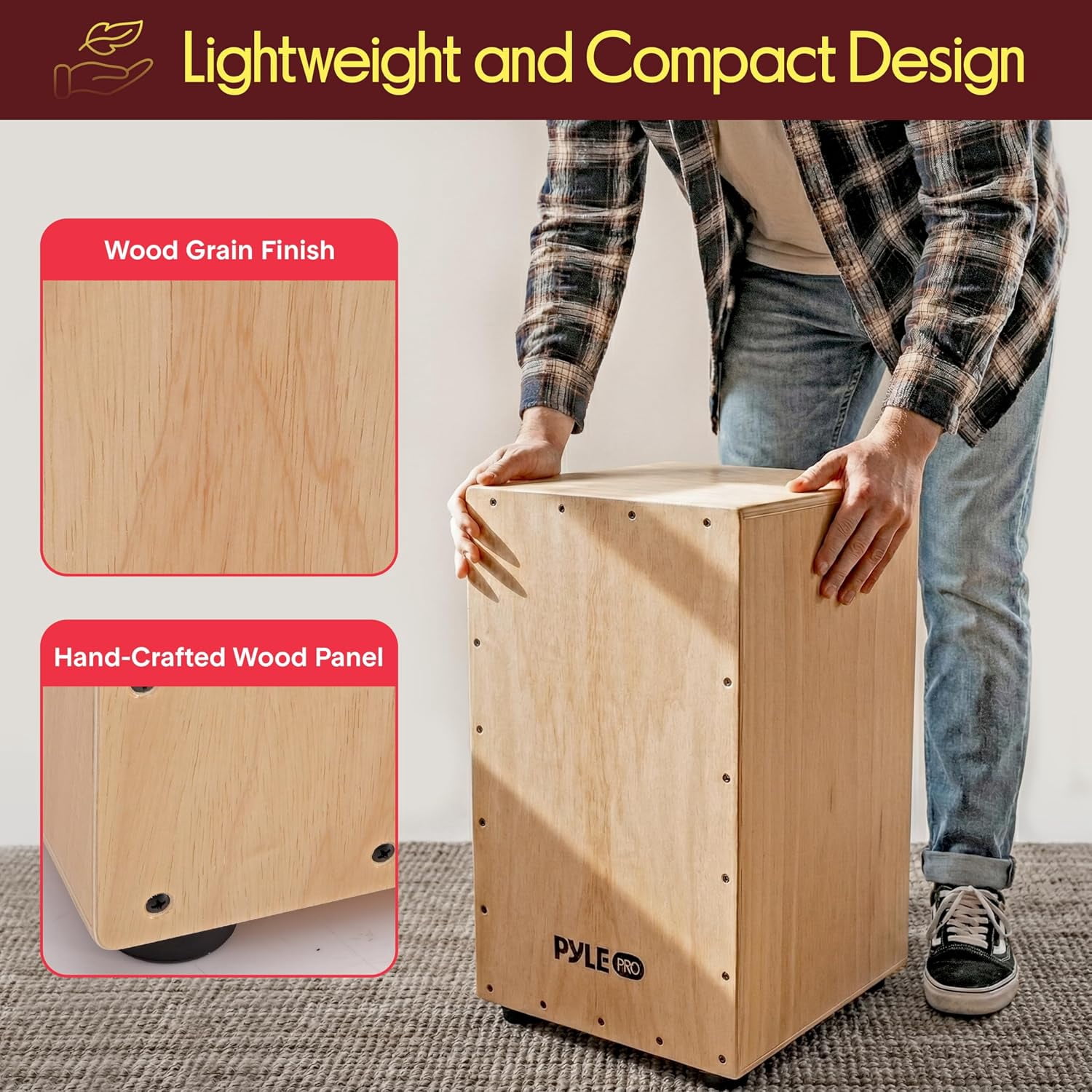 Pyle PCJD18 - Stringed Jam Cajon - Wooden Cajon Percussion Box