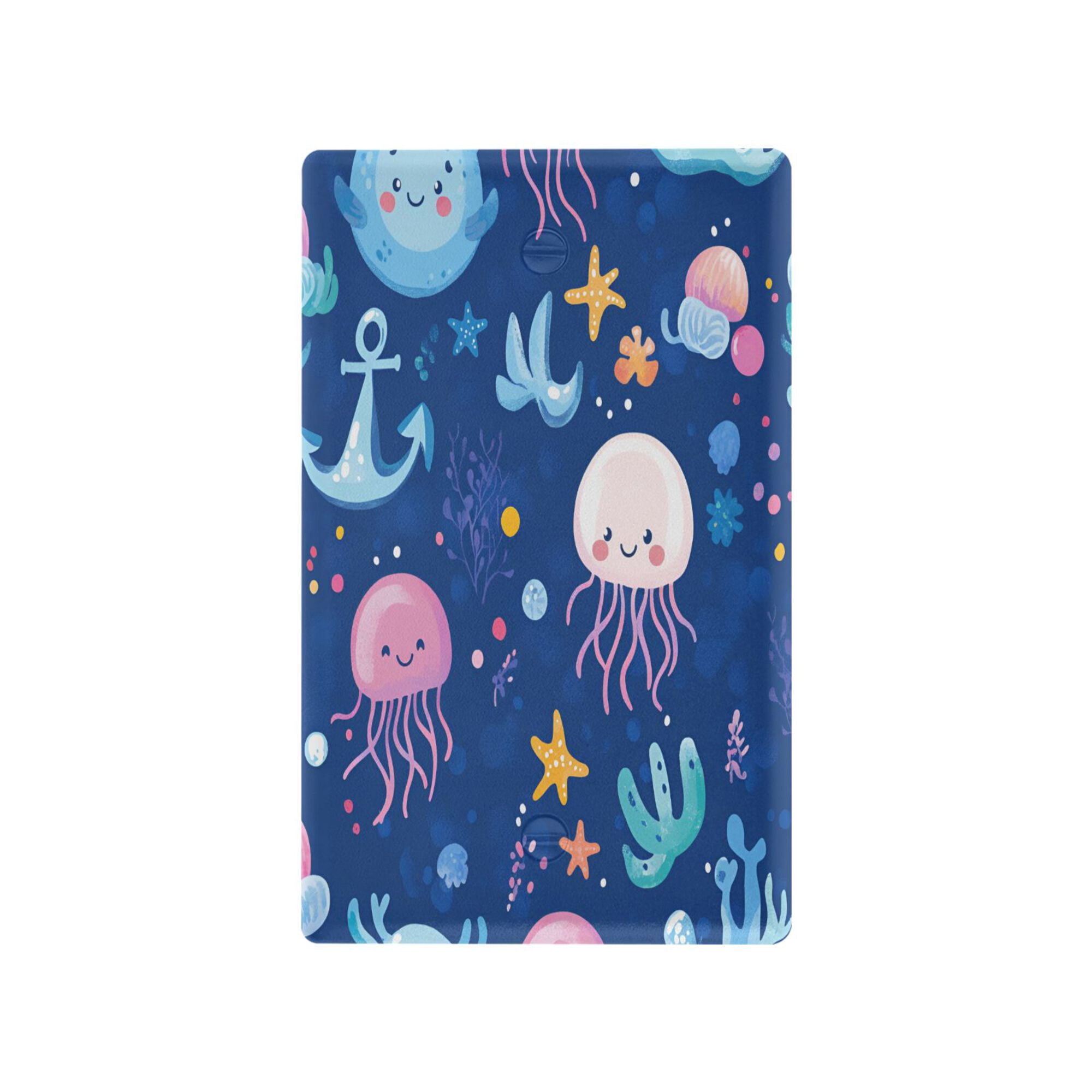 Yayeee Blank Wall Plate Cover 1-Gang 4.5"x2.7" Home Unused Decorative Outlet, Light Pink Jellyfish