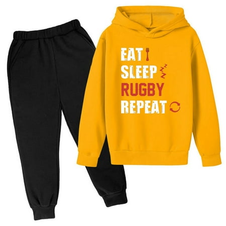 

Winter Sweatshirt Letter Printed Hoodie Pants Children s Casual Two Piece Fashion Trend Football Fans Sports Rugby Player Sports Boys Size 3 Outfits Baby Boys 3 Piece Outfits 3-6 Month Boy Clothes