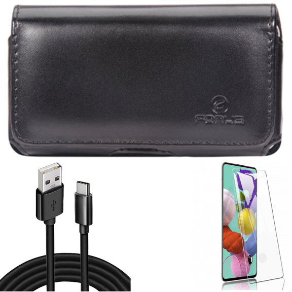 10ft USB Cable w Case Belt Clip w Screen Protector for Samsung Galaxy S20 - Type-C Charger Cord, Leather Swivel, Tempered Glass [Fingerprint Unlock] B5X fits Samsung Galaxy S20 Model