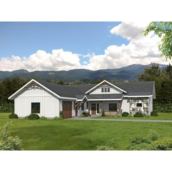 001-3784: Farmhouse Modern 2 Bed, 2 Bath Luxury Home Plan, 1829 Sq Ft: Full Blueprints with License to Build by Home Plan Marketplace - Lesuto