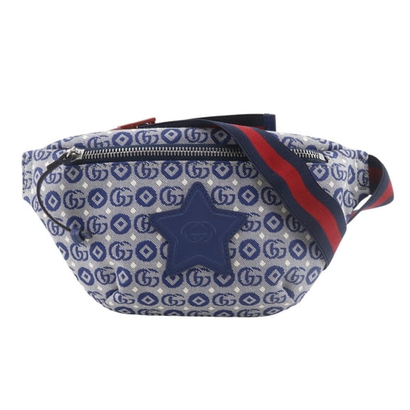 Pre-Owned Gucci Star Children's Waist Bag in Double G Geometric Design (502095) Blue Canvas