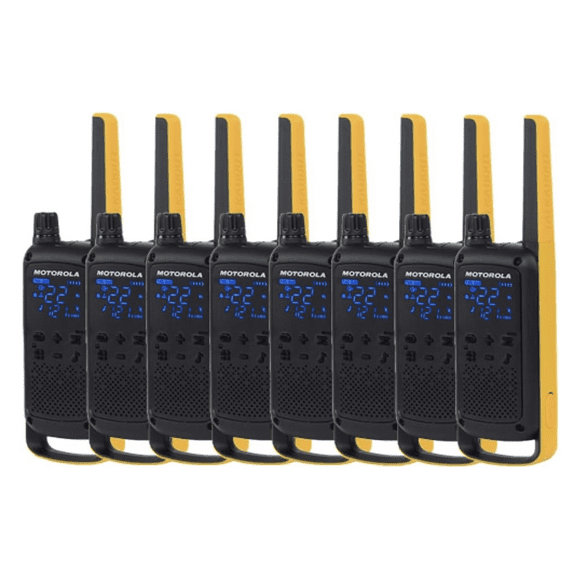 Motorola Talkabout T470 Two Way Radio 8-Pack Walkie Talkies Black/Yellow 22 Channels NOAA Weather Alerts