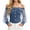 Blue, variant on Off Shoulder Tops for Women Trendy Mesh Long Sleeve Denim Shirts Button Down Patchwork Blouses
