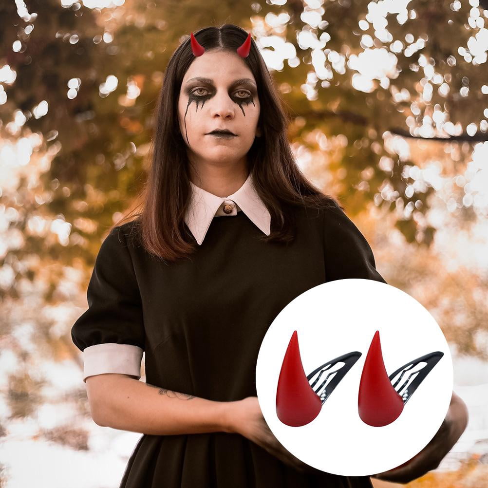 Pinces à Cheveux Corne De Diable Noires - Accessoire Cosplay Halloween - Résine - Pour Déguisement Et Fête - 8