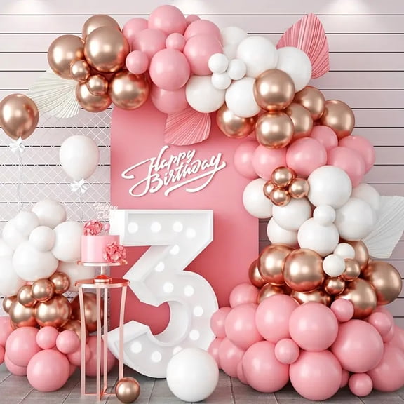 117Pcs Pink, White & Rose Gold Balloon Garland Arch Kit - Pastel Pink, White & Metallic Rose Gold Latex Balloons for Baby Shower, Birthday & Wedding Decorations