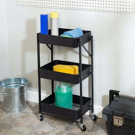 UPC: 0847539095844 | Honey Can Do 3-Tier Rolling Metal Folding Storage Cart with Lockable Wheels Black