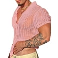 thumbnail image 2 of INCERUN Mens Mesh Hollow Out Short Sleeve Lapel Neck Shirt Summer Casual Tops, 2 of 6
