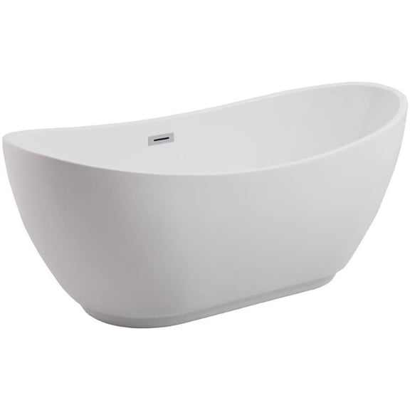 Pemberly Row 62" Oval Plastic Soaking Bathtub in Glossy White