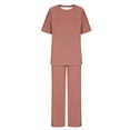 thumbnail image 3 of FAIWAD Summer 2 Piece Outfits for Women Oversized Cotton Linen Set T Shirts Wide Leg Pants Lounge Beach Tracksuit, 3 of 4