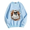 thumbnail image 3 of HOOJT Women's Crewneck Sweatshirts Fall Long Sleeve Shirts Halloween Printed Hoodless Sweatshirts Funny Novelty Pumpkin Print Loose Pullover Top Halloween Costumes, 3 of 4
