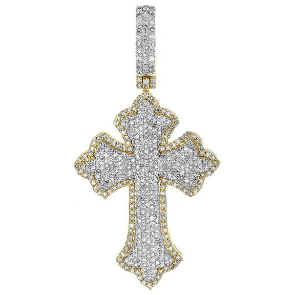 10K Yellow Gold Genuine Diamond Men's Pointed Cross Pendant Iced Out Charm 1 CT
