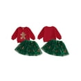 thumbnail image 2 of Toddler Baby Girls 2Pcs Christmas Outfits 6 12 18 24 Months 2T 3T 4T Long Sleeve Gingerbread Sweatshirt + Tulle Skirt Set Clothes, 2 of 9