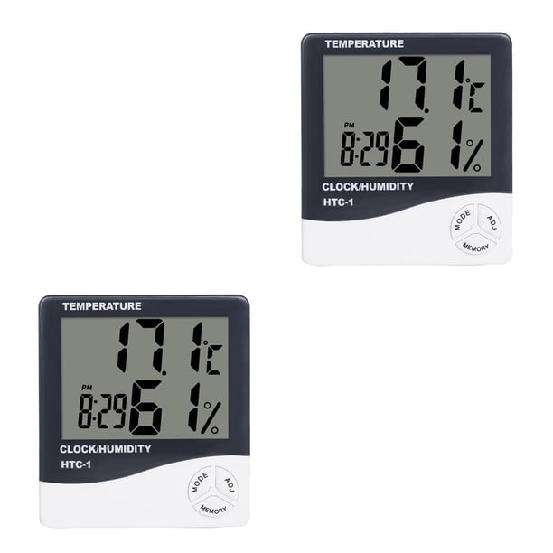 Cateissary Mini termómetro digital Medidor de humedad Temperatura ambiente Interior LCD Despertador Higrómetro 9.5 cm * 10.5 cm 2piezas