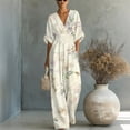 thumbnail image 2 of Women's V-Neck High Waist Jumpsuit with Batwing Sleeves - Abstract Print Loose Wide Leg Romper, Boho Casual Vacation Long Overalls Khaki XL, 2 of 8