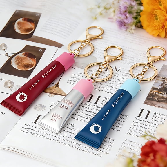 4 Pcs Lip Gloss Cap for Summer Fridays, Lip Balm Holder Keychain with Metal Clip Galentines Day Gifts Portable Lipgloss Holder Keychains