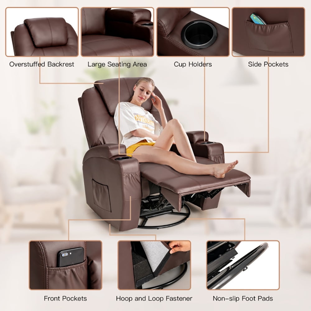 Finihen 360 Degree Swivel Chair, 360-Degree Swivel Massage Recliner Chair with Remote Control, for Living Room, Bedroom, Brown Finihen 360 Degree Swivel Chair, 360-Degree Swivel Massage Recliner Chair with Remote Control, for Living Room, Bedroom, Brown