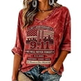 thumbnail image 2 of 9/11 25th Anniversary Shirt Womens WE Will Never Forget Tee Shirts | Lightweight Fabric, V Neck Short Sleeve Tops, American Flag, 2001-2026 25Th Anniversary Tops, Patriotic Honor Tee Shirt Red,XL, 2 of 6