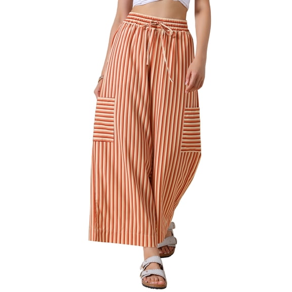 DARING DIVA Women's Striped Palazzo Lounge Pants X-Small Orange