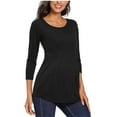 thumbnail image 6 of Olyvenn Savings Women's Maternity Tops 3/4 Sleeve Round Neck Front Pleat Peplum Tunic Top Pregnancy Shirts Loungewear Loose Blouse Black 6, 6 of 7