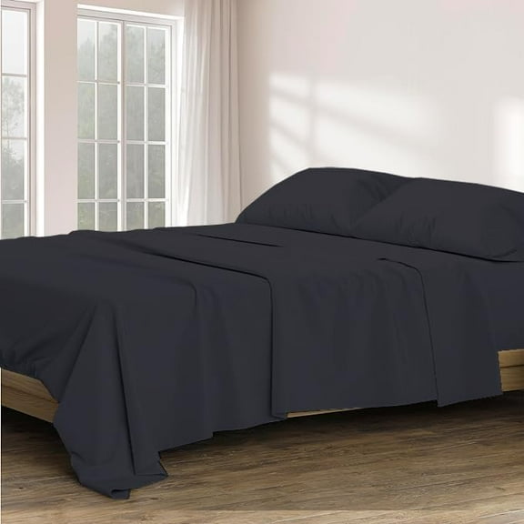 4 Piece 100% Egyptian Cotton Sheets 800 Thread Count Hotel Quality Smooth & Soft Bedding Sheet Set Twin Size - 15" Inch Deep Pocket - Black Solid