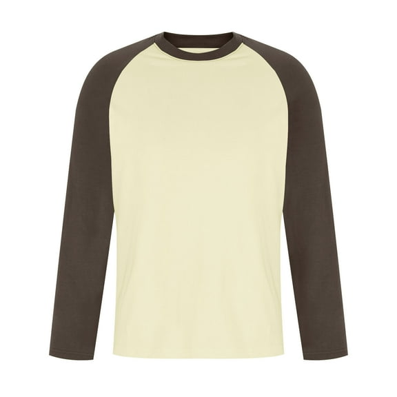 Wyobmus Men's Crewneck Tshirt Casual Color Blocked Long Sleeve Raglan Cotton Baseball Tee Shirt Beige