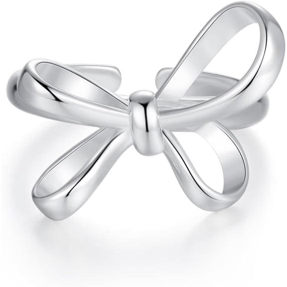 Bow Ring for Women Sterling Silver Dainty Open Adjustable Bow Knot Ring 925 Butterfly Knot Ring Friendship Rings for Best Friends Statement Ring Wedding Jewelry Gifts for Her