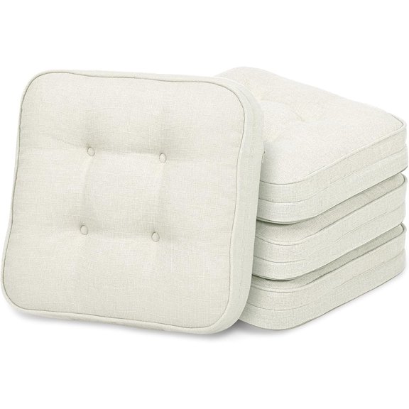 Memory Foam Cushion,Square Seat Cushions for Dining Chairs,Non-Slip Chair Pads with Removable Cover, 16'' x 16'',4 Pack, Off White