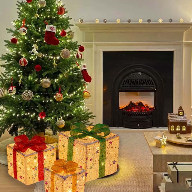 Outdoor Christmas Decorations,Christmas Lighted Boxes Remote Control Set of 3 Led Up Decor Outdoor Up Christmas Boxes Present Decorations Outdoor Yard,Outdoor Christmas Lights